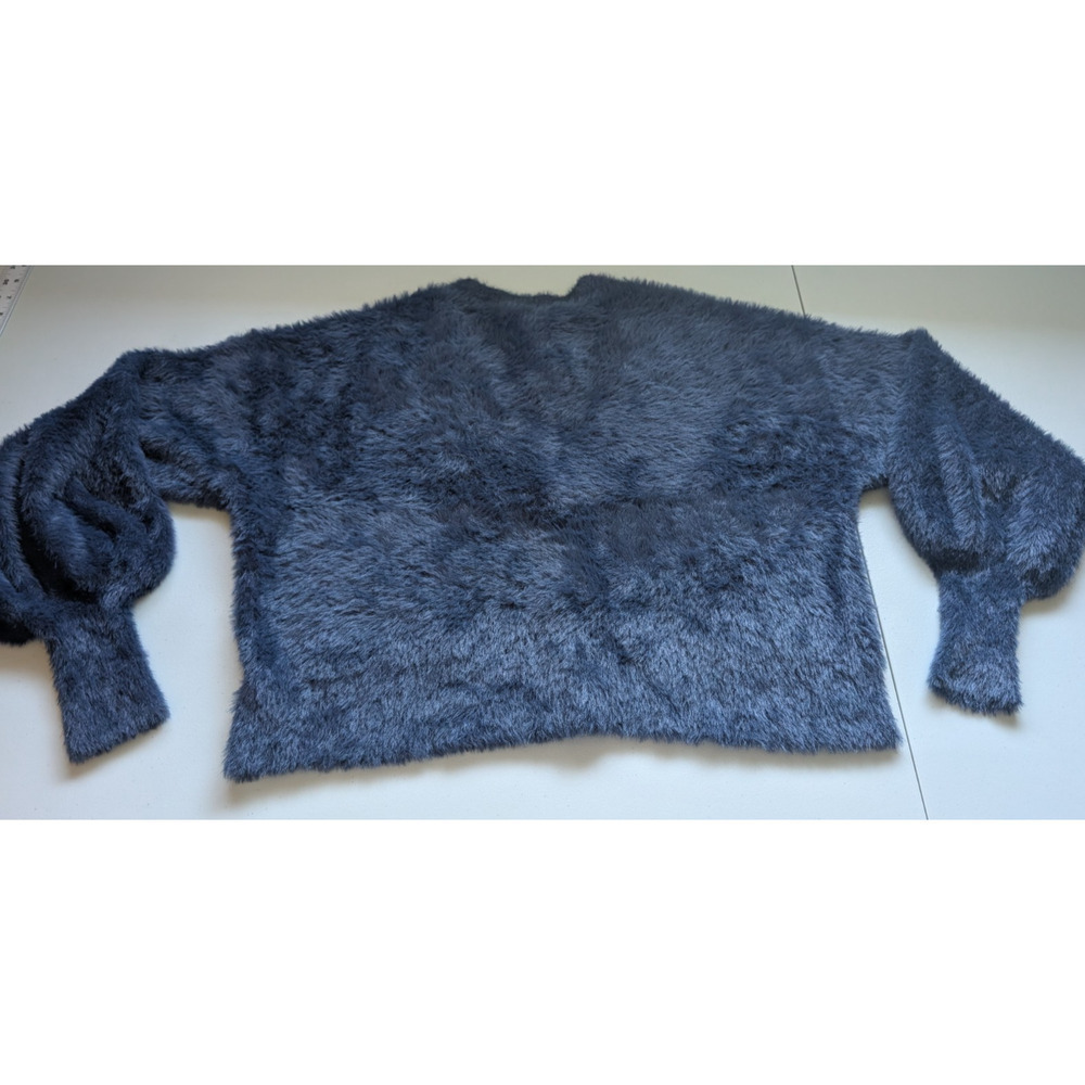 NWT L'Agence Harriet Fuzzy Knit Blouson Sleeve Cardigan Size L Indigo #3C509 - Picture 9 of 12